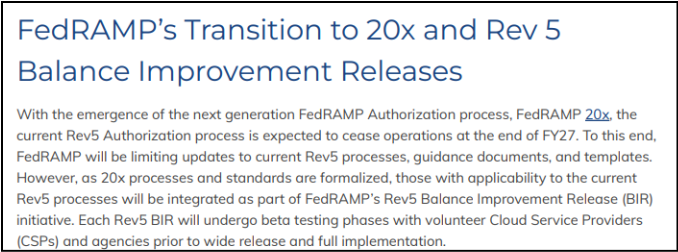 FedRAMP Revision 5 transition guidance screenshot