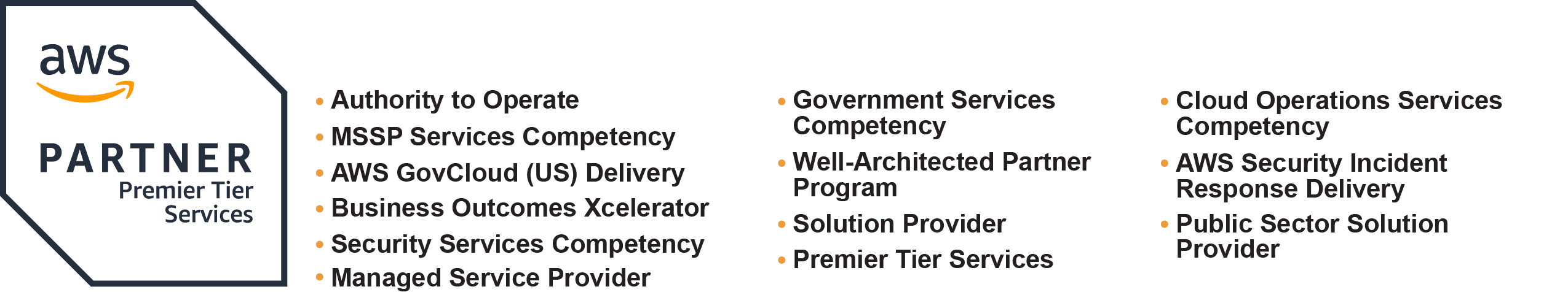 AWS Premier Tier Services Partner badge with competencies and partner designations